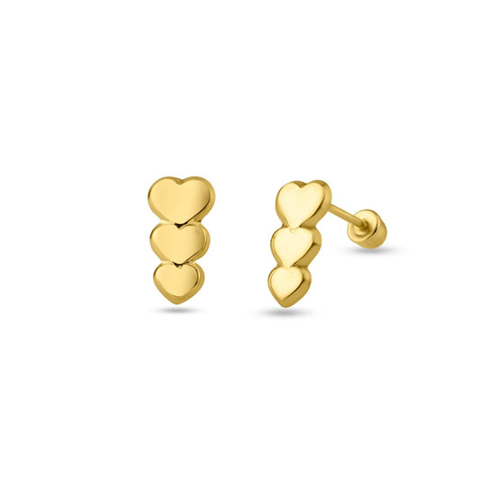 14 Karat Yellow Triple Star Screw Back Stud Earrings | Silver Palace Inc.