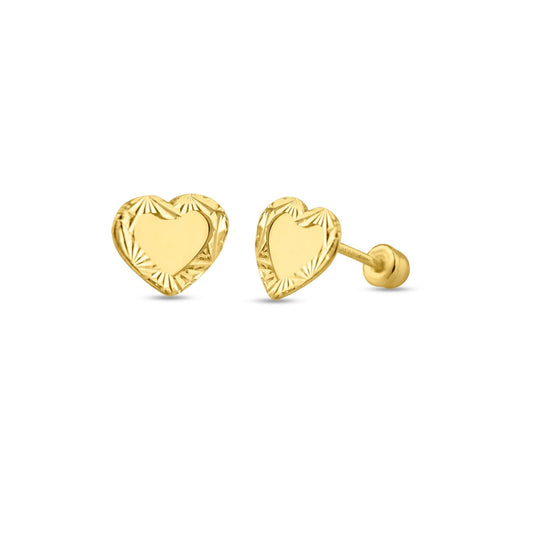 14 Karat Yellow DC Heart Screw Back Stud Earrings | Silver Palace Inc.