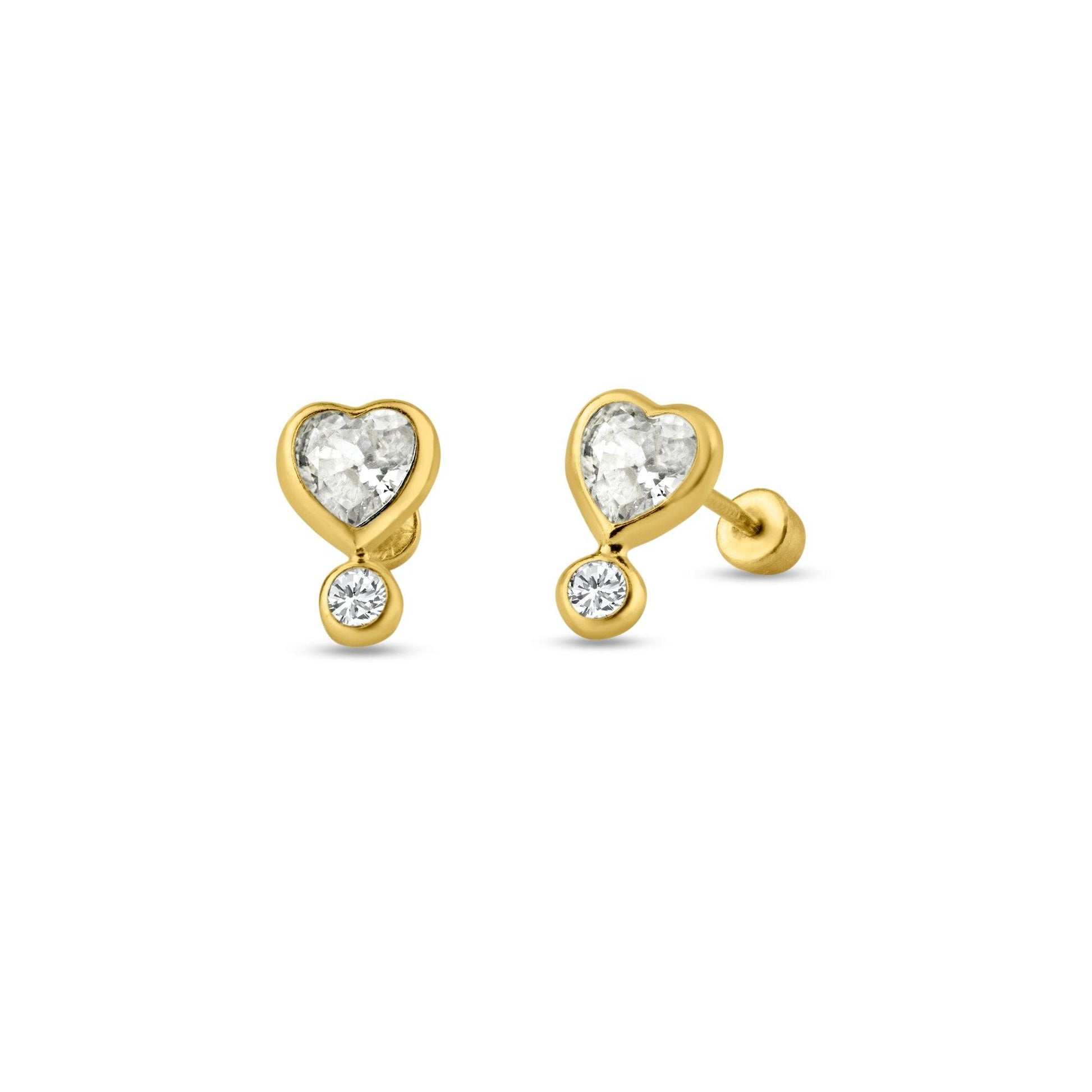 14 Karat Yellow Heart Screw Back Stud Earrings | Silver Palace Inc.