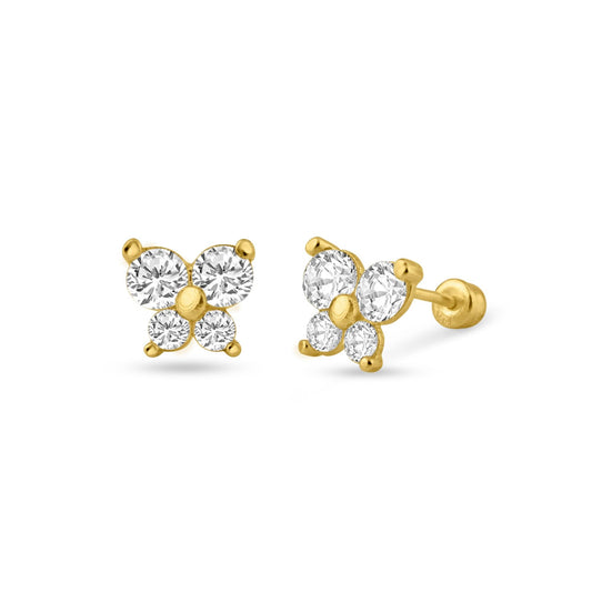 14 Karat Yellow Butterfly CZ Screw Back Stud Earrings | Silver Palace Inc.