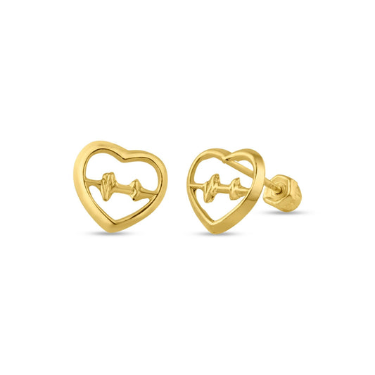 14 Karat Yellow Gold Open Heart Beat Screw Back Stud Earrings | Silver Palace Inc.