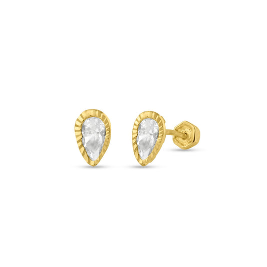 14 Karat Yellow Gold Open Teardrop CZ Screw Back Stud Earrings | Silver Palace Inc.