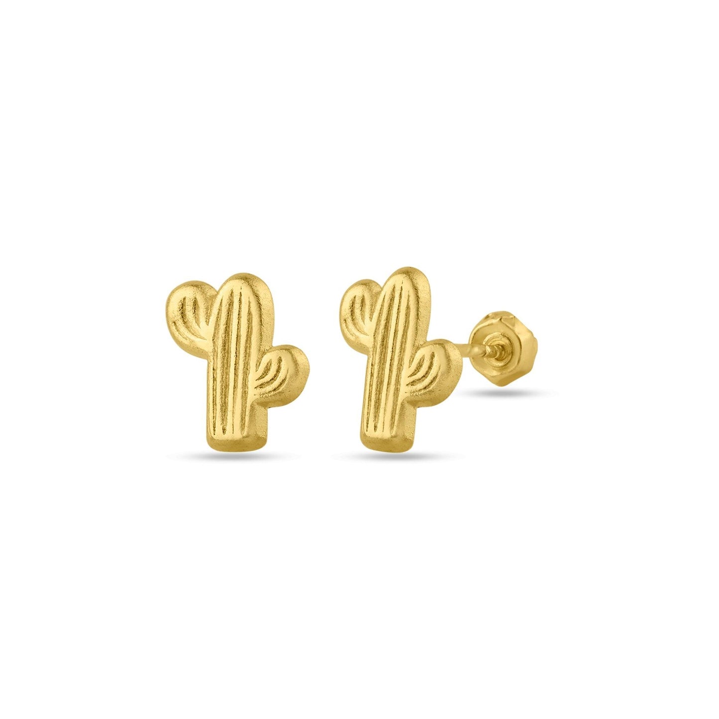 14 Karat Yellow Gold Cactus Screw Back Stud Earrings | Silver Palace Inc.