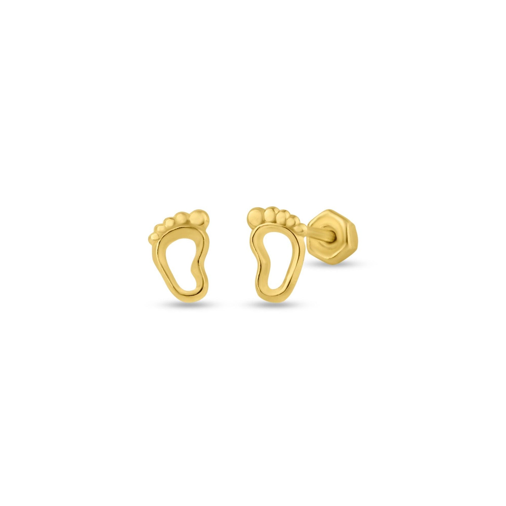 14 Karat Yellow Gold Feet Screw Back Stud Earrings | Silver Palace Inc.