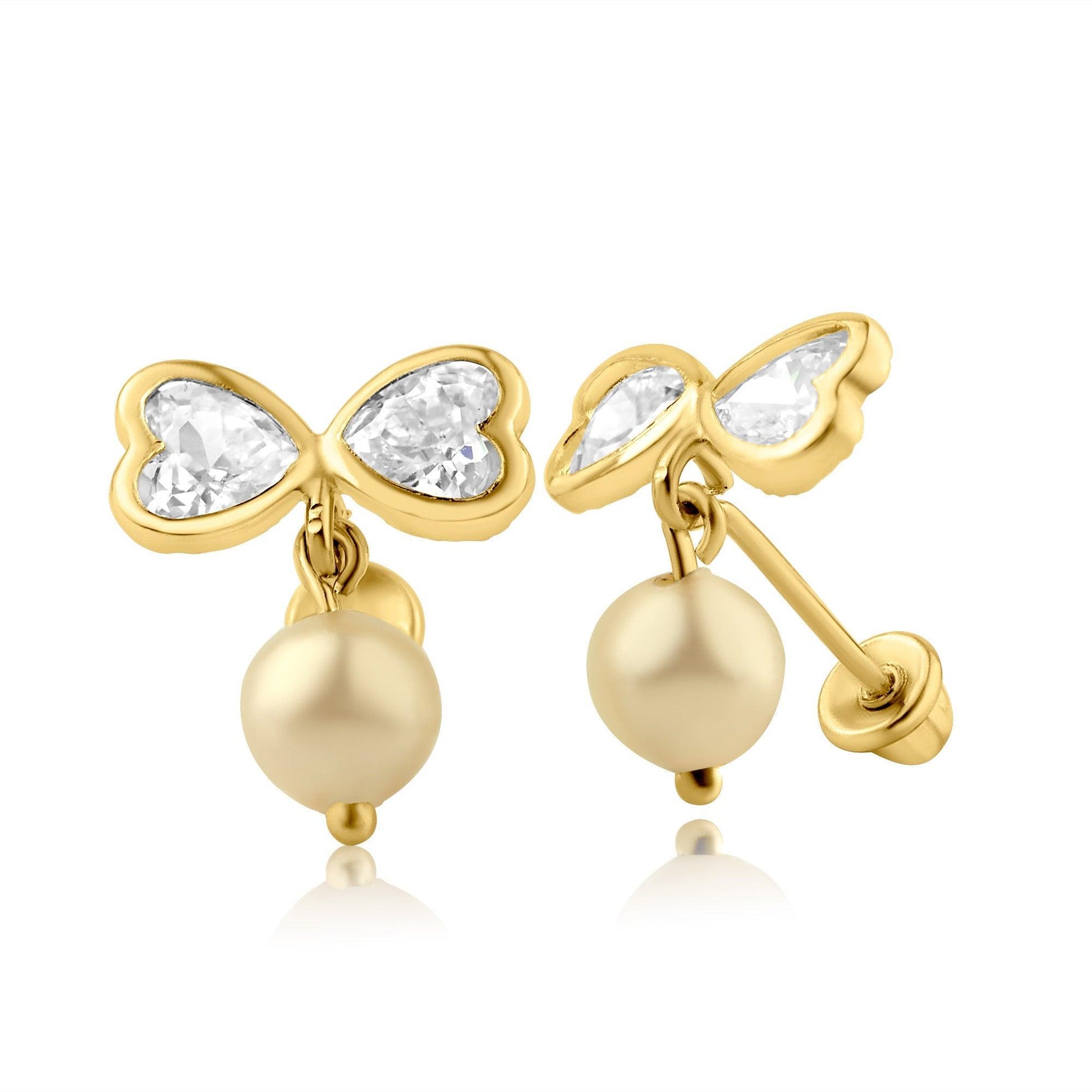 14 Karat Yellow Gold Twin Hearts Screw Back Earring | Silver Palace Inc.