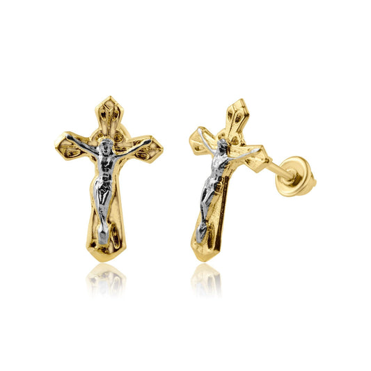 14 Karat Yellow Gold Cross Screw Back Earring | Silver Palace Inc.