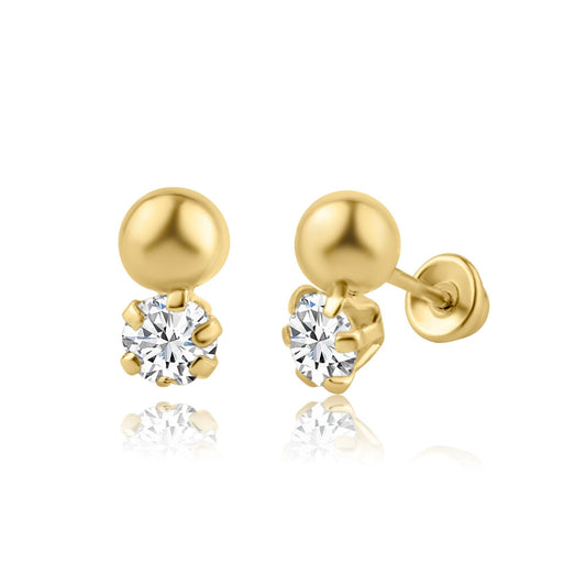 14 Karat Yellow Gold Round CZ Screw Back Earring | Silver Palace Inc.