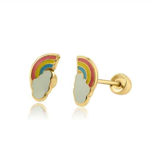 14 Karat Yellow Gold Rainbow Screw Back Earring | Silver Palace Inc.