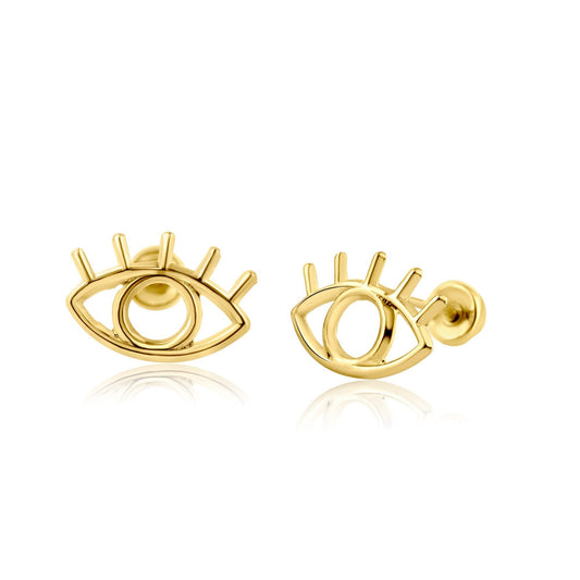 14 Karat Yellow Gold Silhoutte Evil Eye Screw Back Earring | Silver Palace Inc.