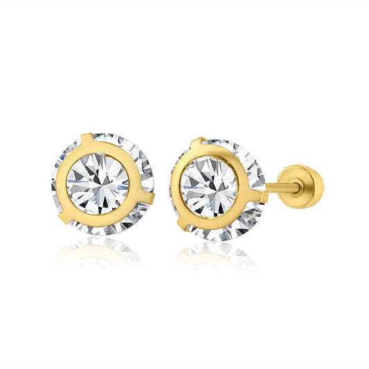 14 Karat Yellow Gold 6mm Bezel Edge Screw Back Earring | Silver Palace Inc.