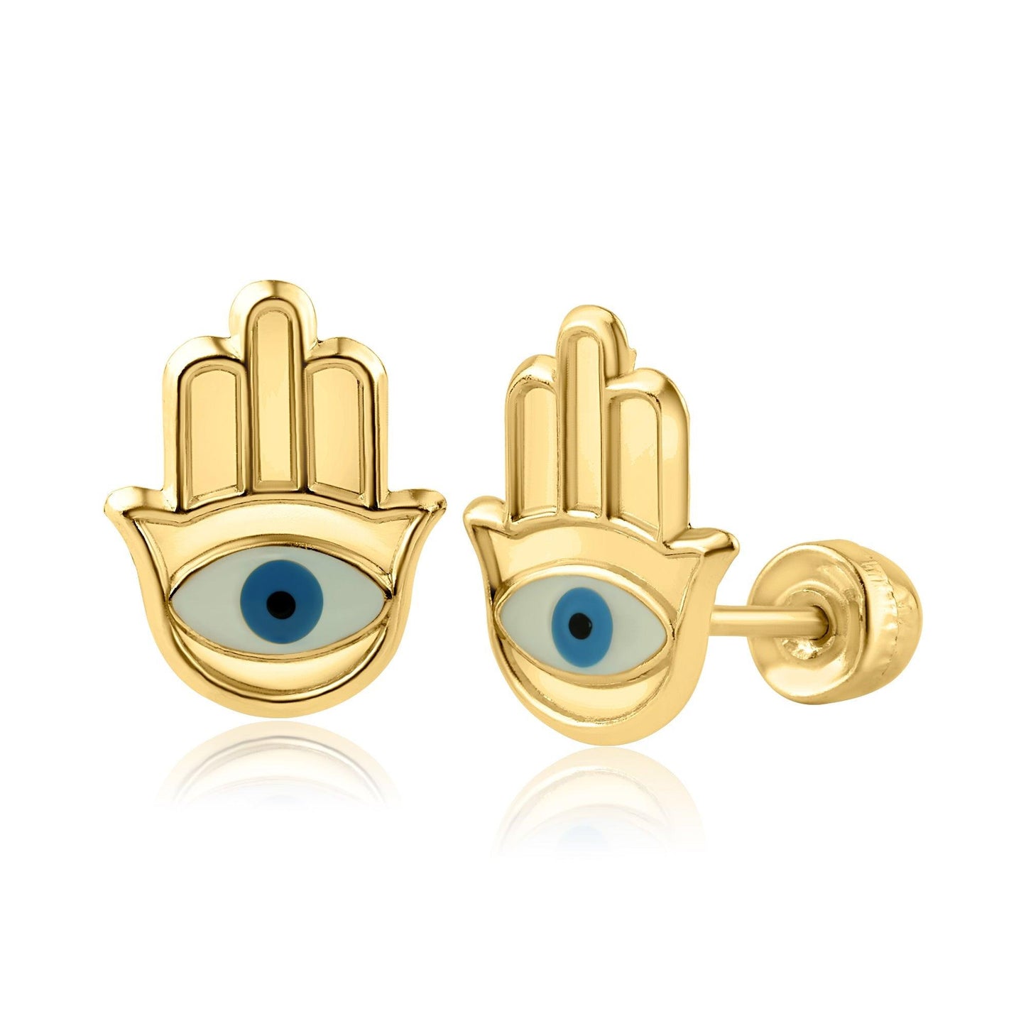 14 Karat Yellow Gold Hamsa Screw Back Earring | Silver Palace Inc.