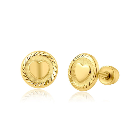 14 Karat Yellow Gold Heart Screw Back Earring | Silver Palace Inc.