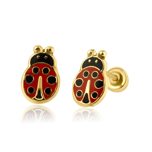 14 Karat Yellow Gold Lady Bug Screw Back Earring | Silver Palace Inc.