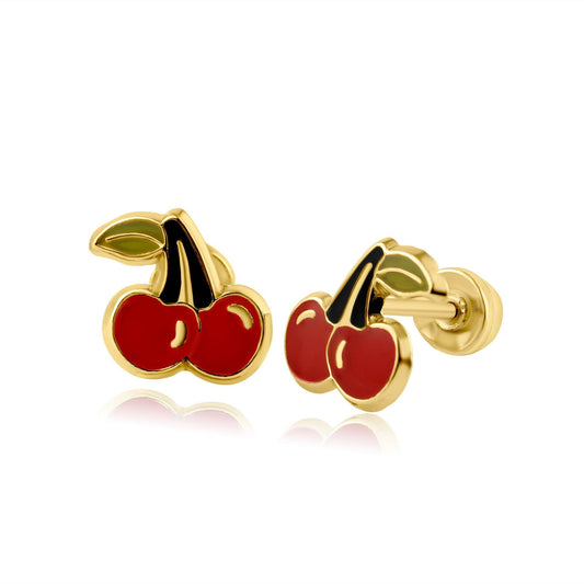 14 Karat Yellow Gold Cherry Screw Back Earring | Silver Palace Inc.