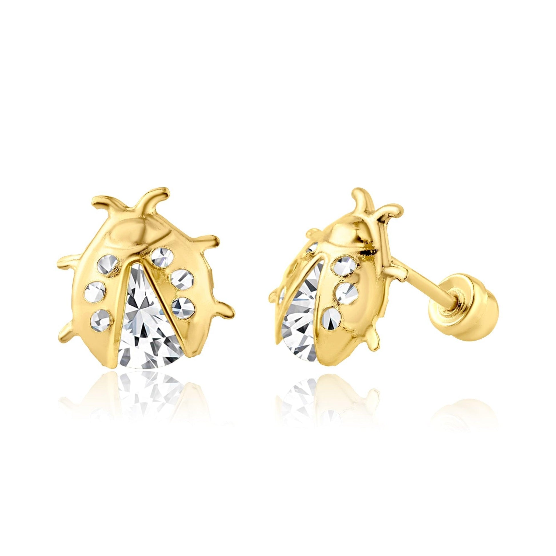 14 Karat Yellow Gold Lady Bug Screw Back Earring | Silver Palace Inc.