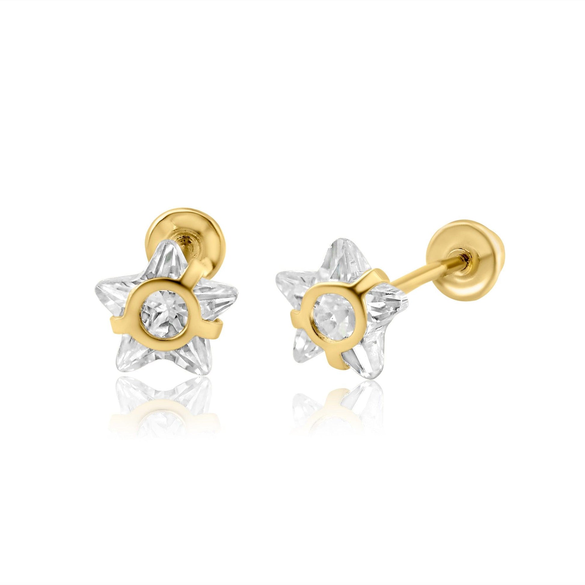 14 Karat Yellow Gold Star Screw Back Earring | Silver Palace Inc.