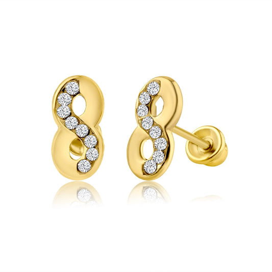 14 Karat Yellow Gold Infinity CZ Screw Back Earring | Silver Palace Inc.