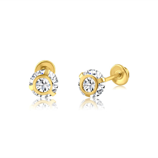 14 Karat Yellow Gold 4mm Bezel Edge CZ Screw Back Earring | Silver Palace Inc.