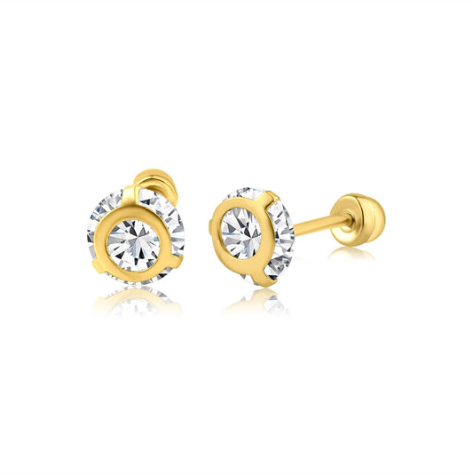 14 Karat Yellow Gold 5mm Bezel CZ Screw Back Earrings | Silver Palace Inc.