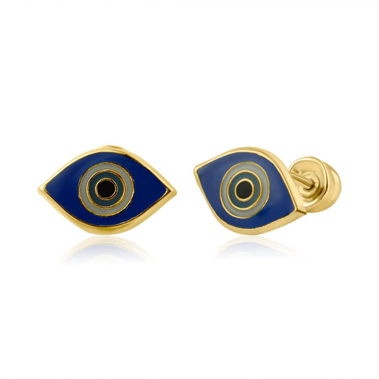 14 Karat Yellow Gold Evil Eye Screw Back Earring | Silver Palace Inc.