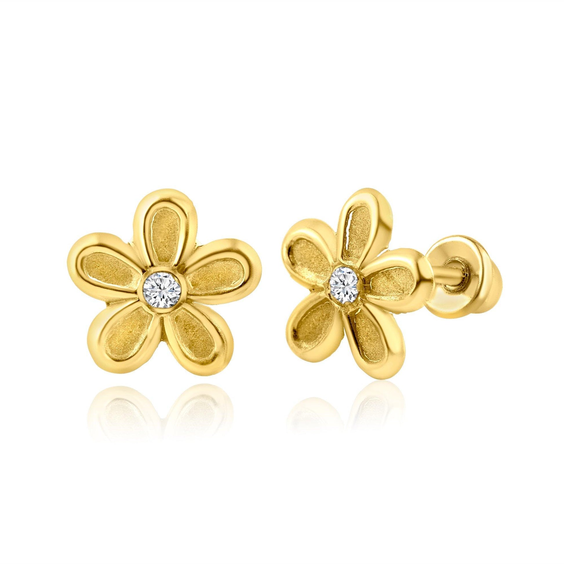 14 Karat Yellow Gold Daisy Screw Back Earring | Silver Palace Inc.