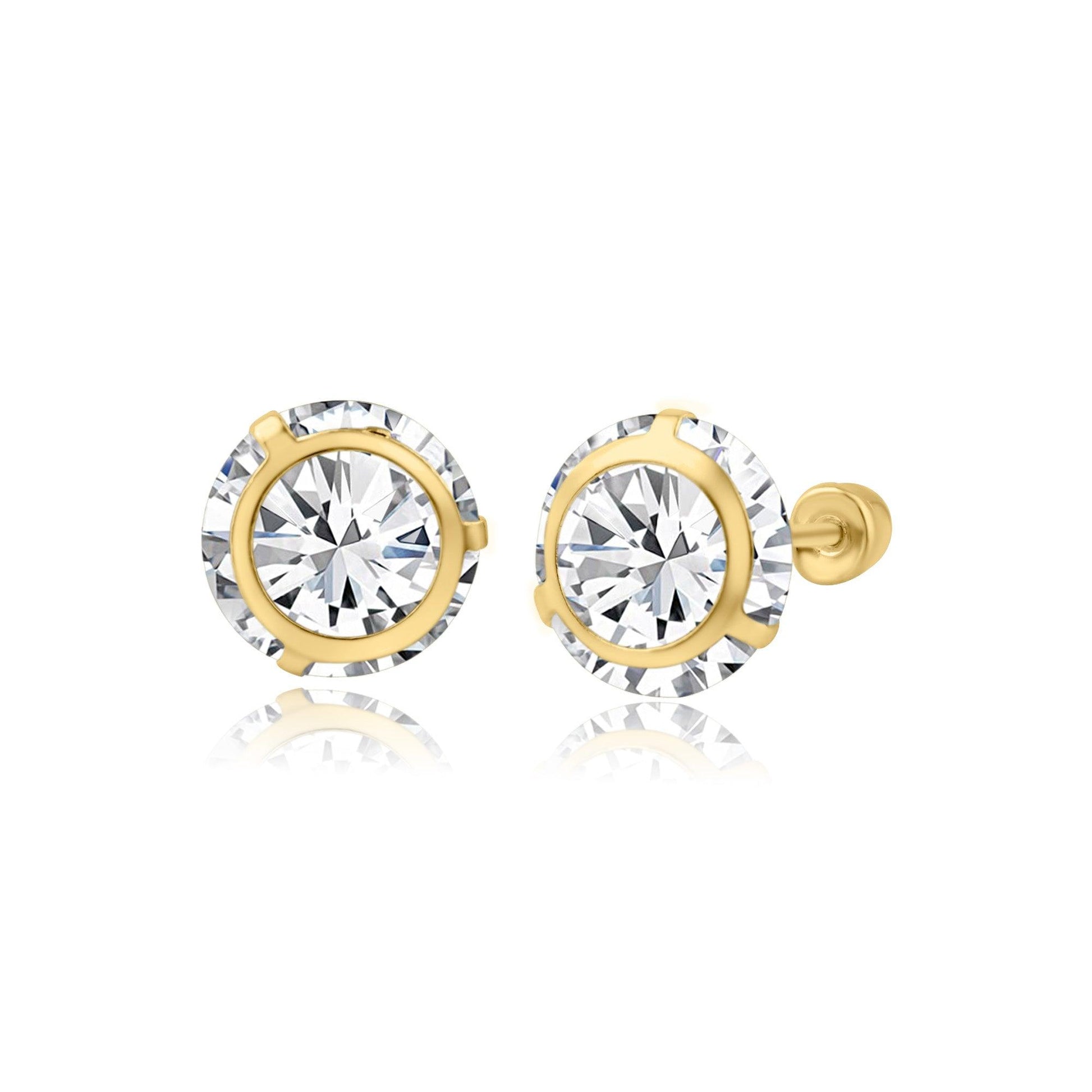 14 Karat Yellow Gold 7mm Bezel Edge Screw Back Earring | Silver Palace Inc.