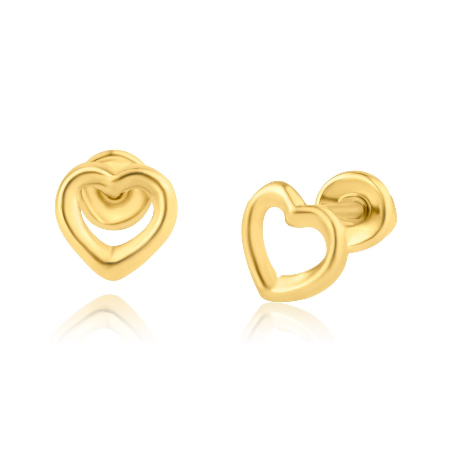 14 Karat Yellow Gold Open Heart Screw Back Earring | Silver Palace Inc.