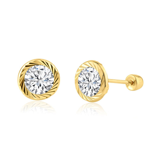 14 Karat Yellow Gold CZ DC Bezel Screw Back Earring | Silver Palace Inc.