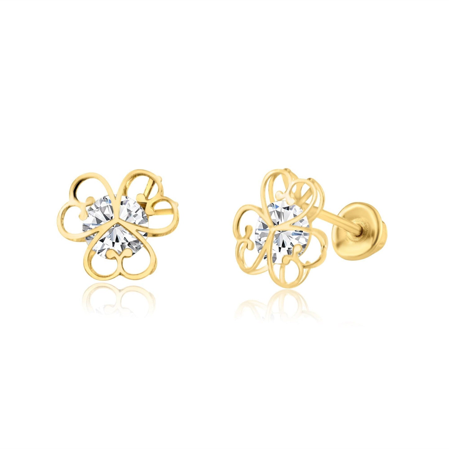 14 Karat Yellow Gold CZ Flower Screw Back Earring | Silver Palace Inc.