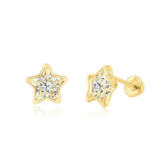 14 Karat Yellow Gold CZ Star Screw Back Earring | Silver Palace Inc.