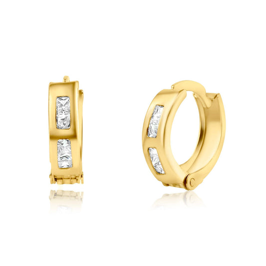 14 Karat Yellow Gold CZ Huggie Earring | Silver Palace Inc.