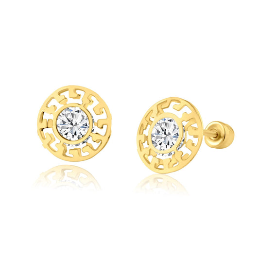 14 Karat Yellow Gold CZ Celtic Design Screw Back Earring | Silver Palace Inc.