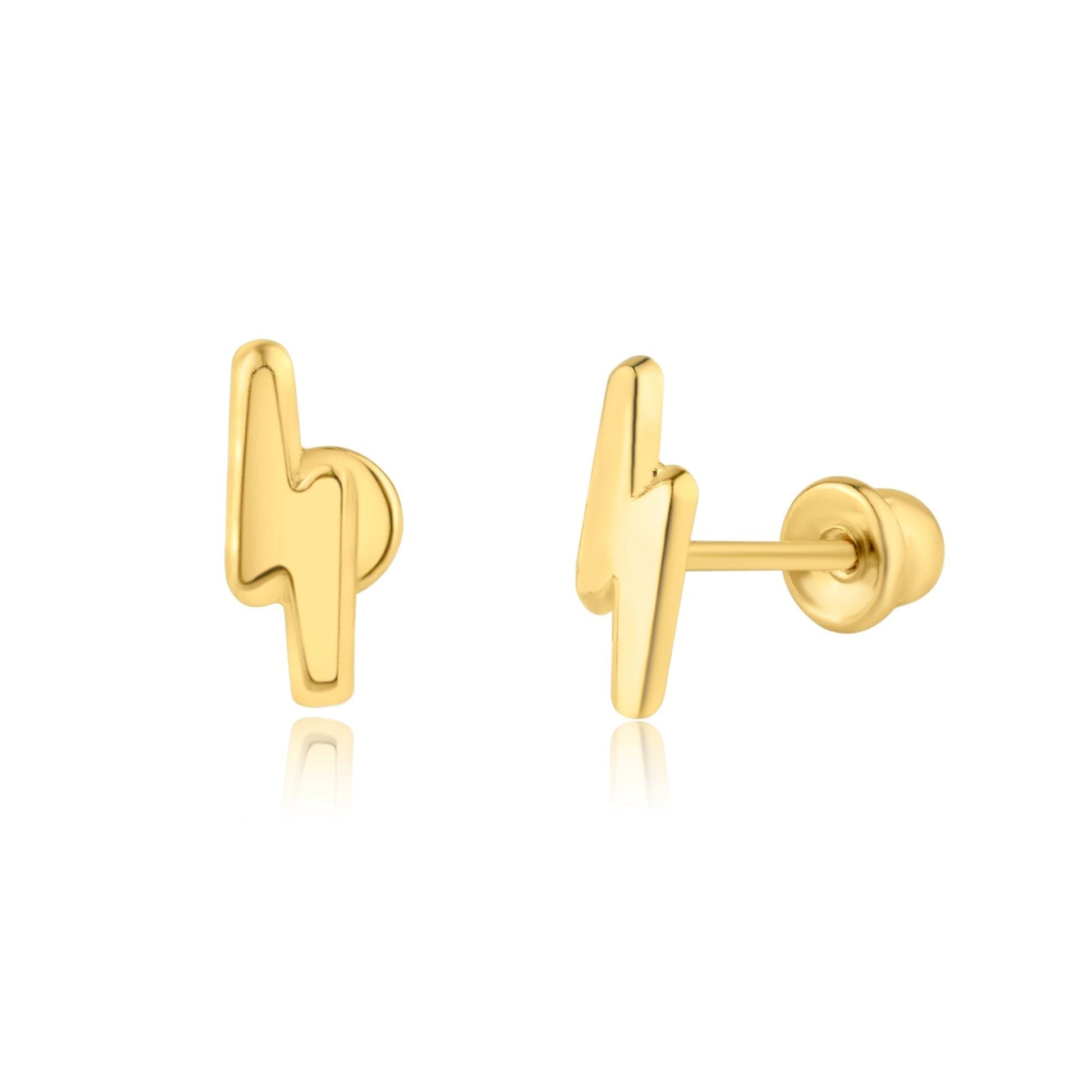 14 Karat Yellow Gold Lightning Bolt Screw Back Earring | Silver Palace Inc.