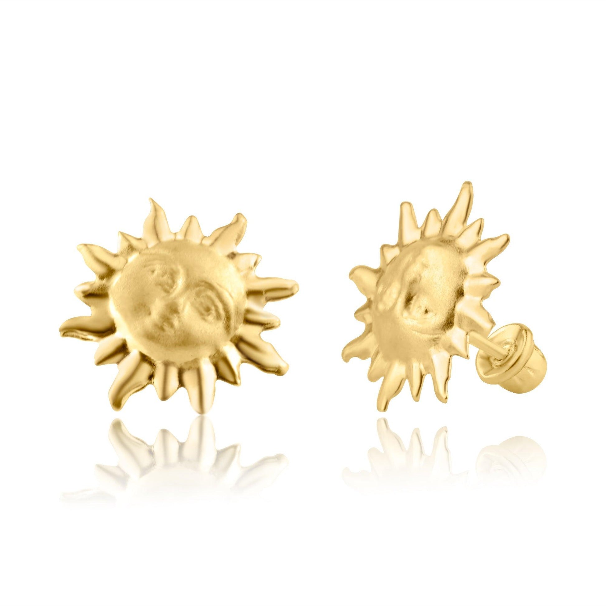 14 Karat Yellow Gold Sun Screw Back Earring | Silver Palace Inc.