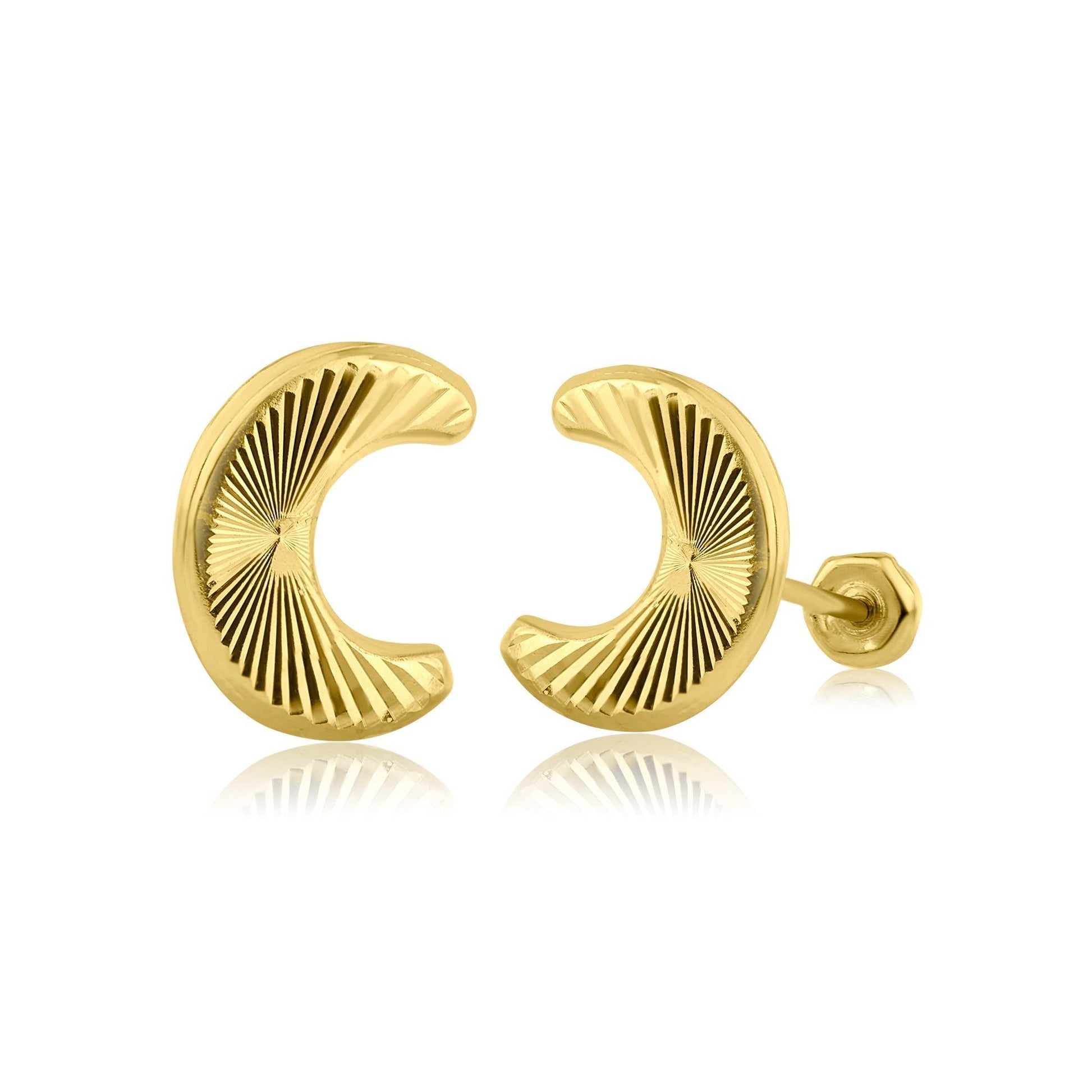 14 Karat Yellow Gold Crescent Stud Screw Back Earring | Silver Palace Inc.