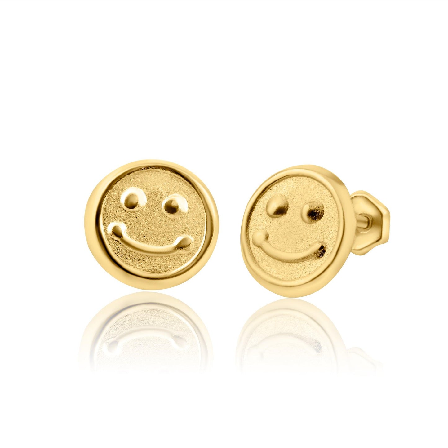 14 Karat Yellow Gold Happy Face Stud Screw Back Earring | Silver Palace Inc.