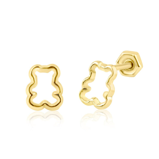 14 Karat Yellow Gold Outline Bear Shape Screw Back Earring | Silver Palace Inc.