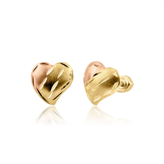 14 Karat Yellow Gold 3 Toned Heart Screw Back Earring | Silver Palace Inc.