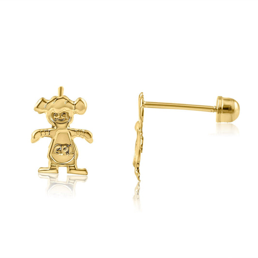 14 Karat Yellow Gold Girl Screw Back Stud Earrings | Silver Palace Inc.