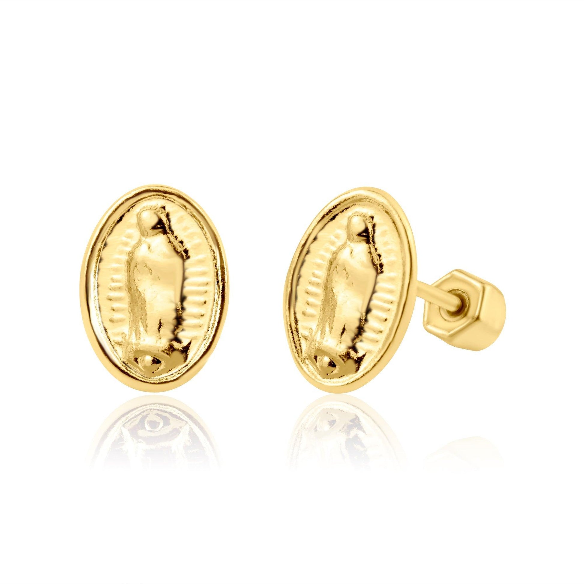 14 Karat Yellow Gold Guadalupe Stud Screw Back Earring | Silver Palace Inc.