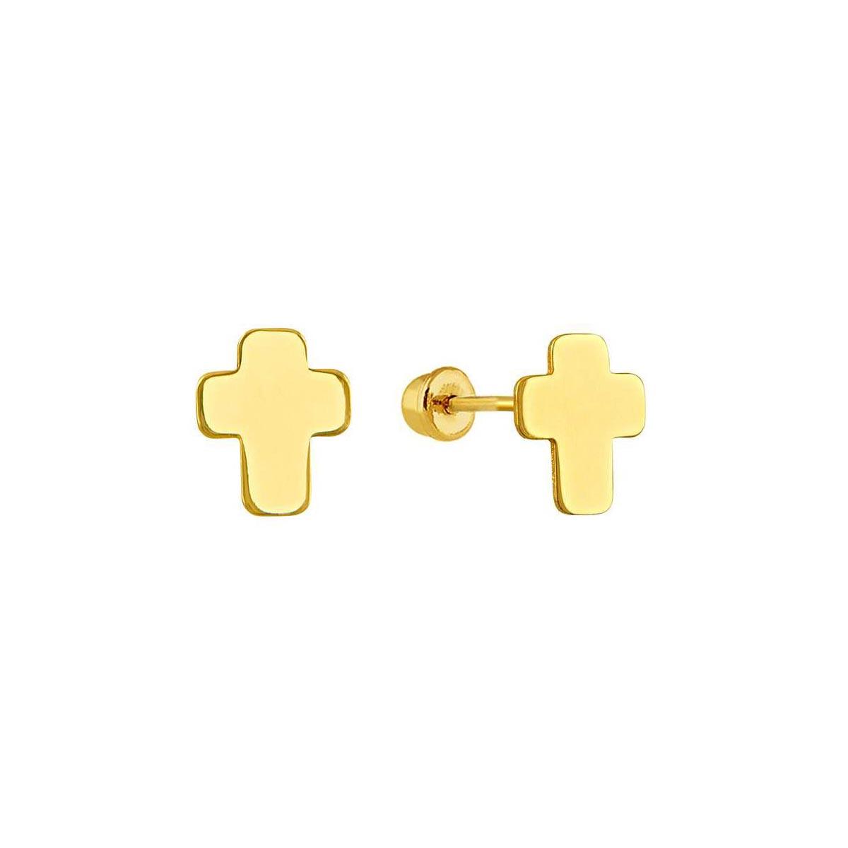 14 Karat Yellow Gold Cross Screw Back Stud Earrings | Silver Palace Inc.