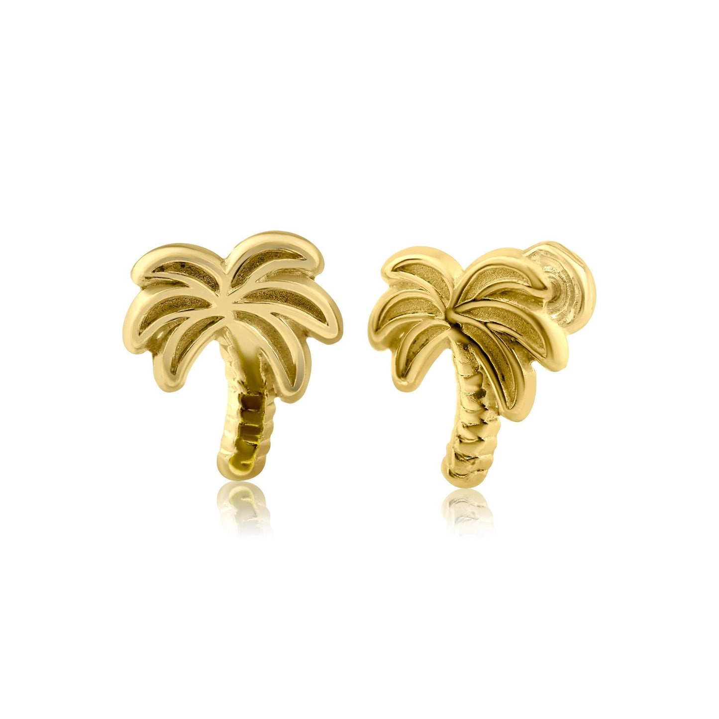 14 Karat Yellow Gold Palm Tree Stud Screw Back Earring | Silver Palace Inc.