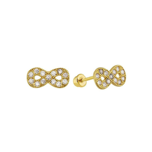 14 Karat Yellow Gold CZ Infinity Screw Back Stud Earrings | Silver Palace Inc.