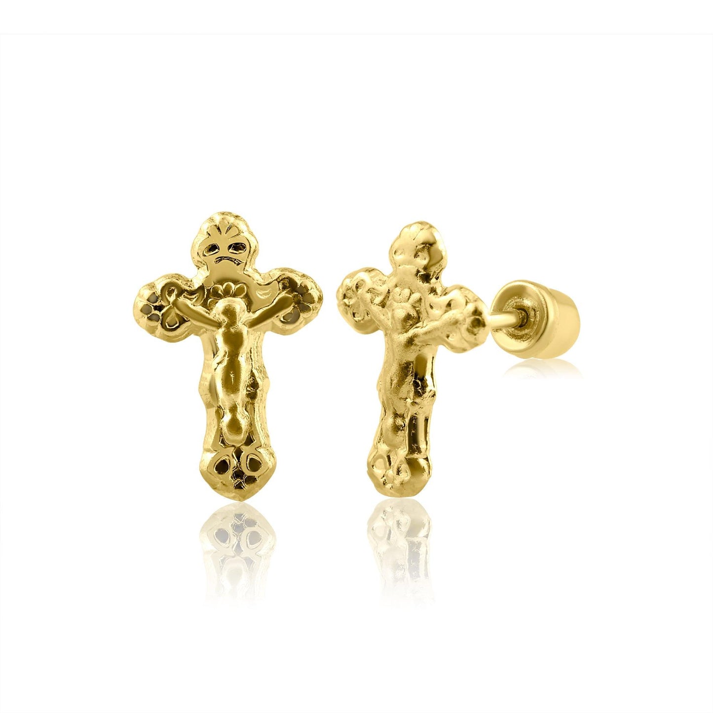 14 Karat Yellow Gold Cross Screw Back Earring | Silver Palace Inc.