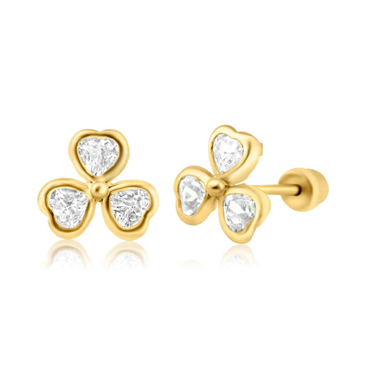 14 Karat Yellow Gold Clover Heart Screw Back Earring | Silver Palace Inc.