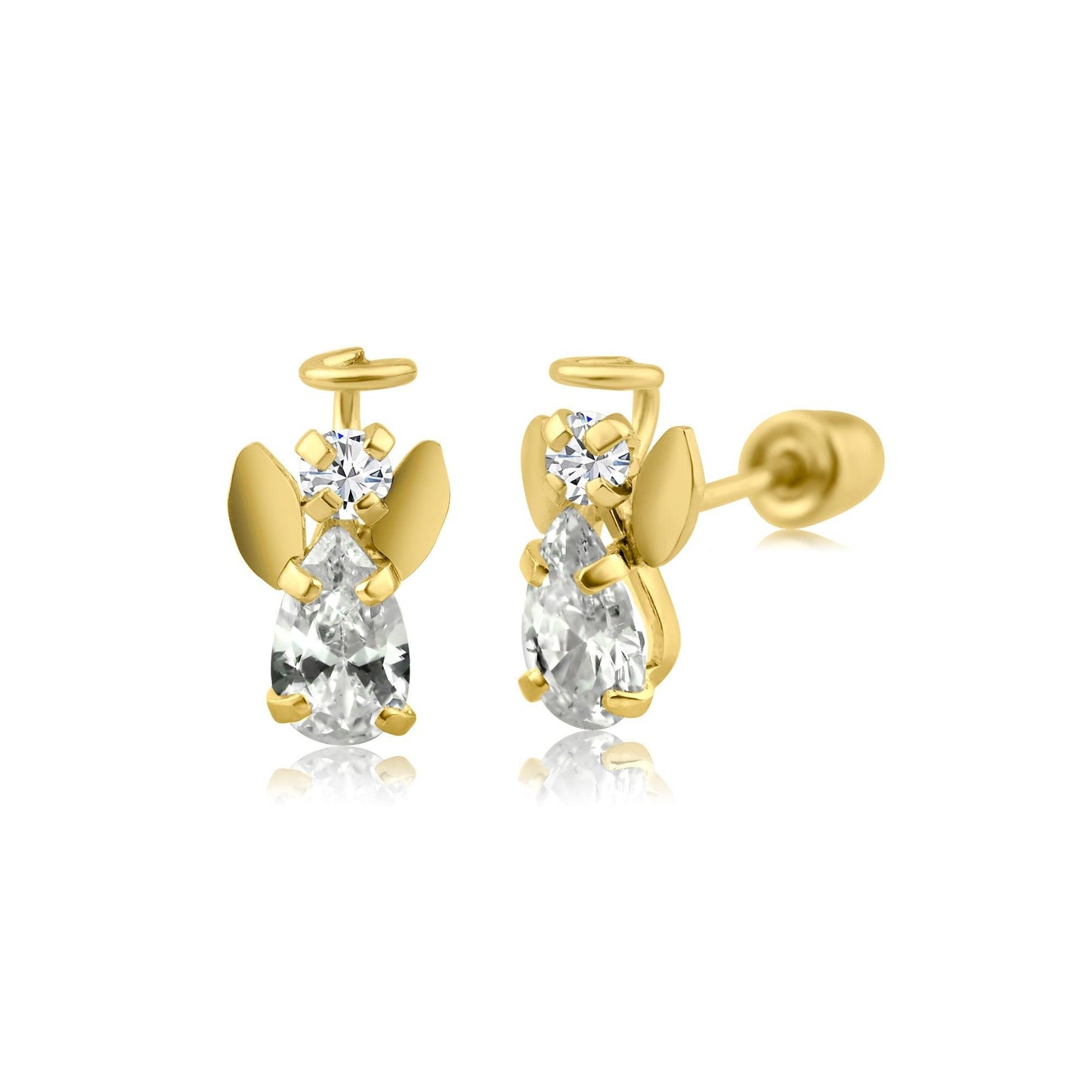 14 Karat Yellow Gold Angel CZ Screw Back Earring | Silver Palace Inc.