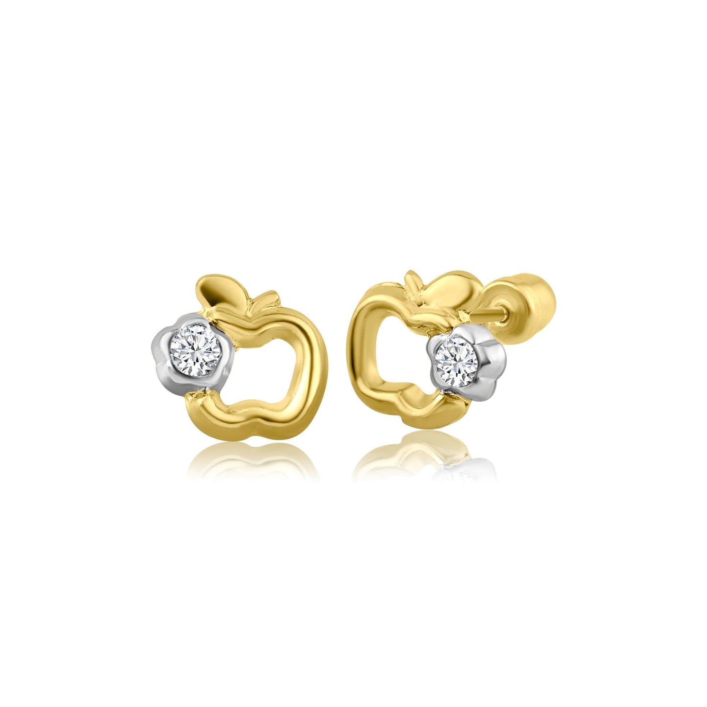 14 Karat Yellow Gold Apple CZ Screw Back Earring | Silver Palace Inc.