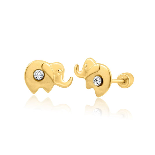 14 Karat Yellow Gold Elephant CZ  Screw Back Earring | Silver Palace Inc.