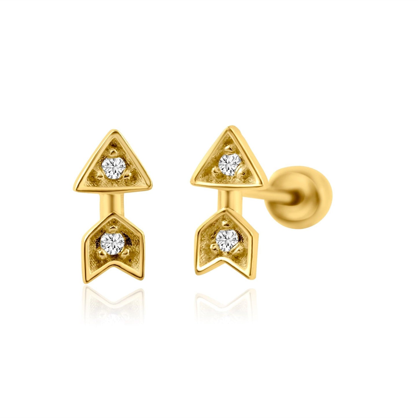 14 Karat Yellow Gold Arrow CZ Screw Back Earring | Silver Palace Inc.