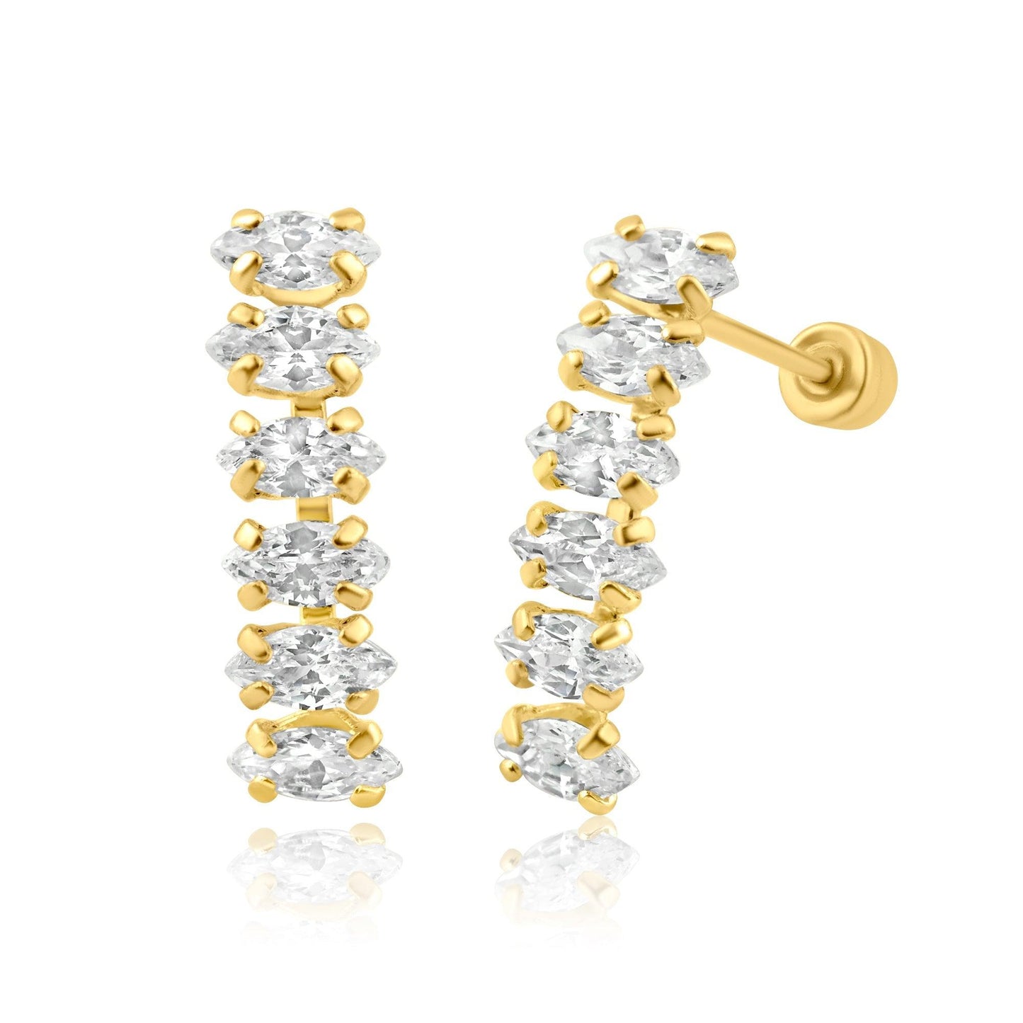 14 Karat Yellow Gold Marquis CZ Screw Back Earring | Silver Palace Inc.